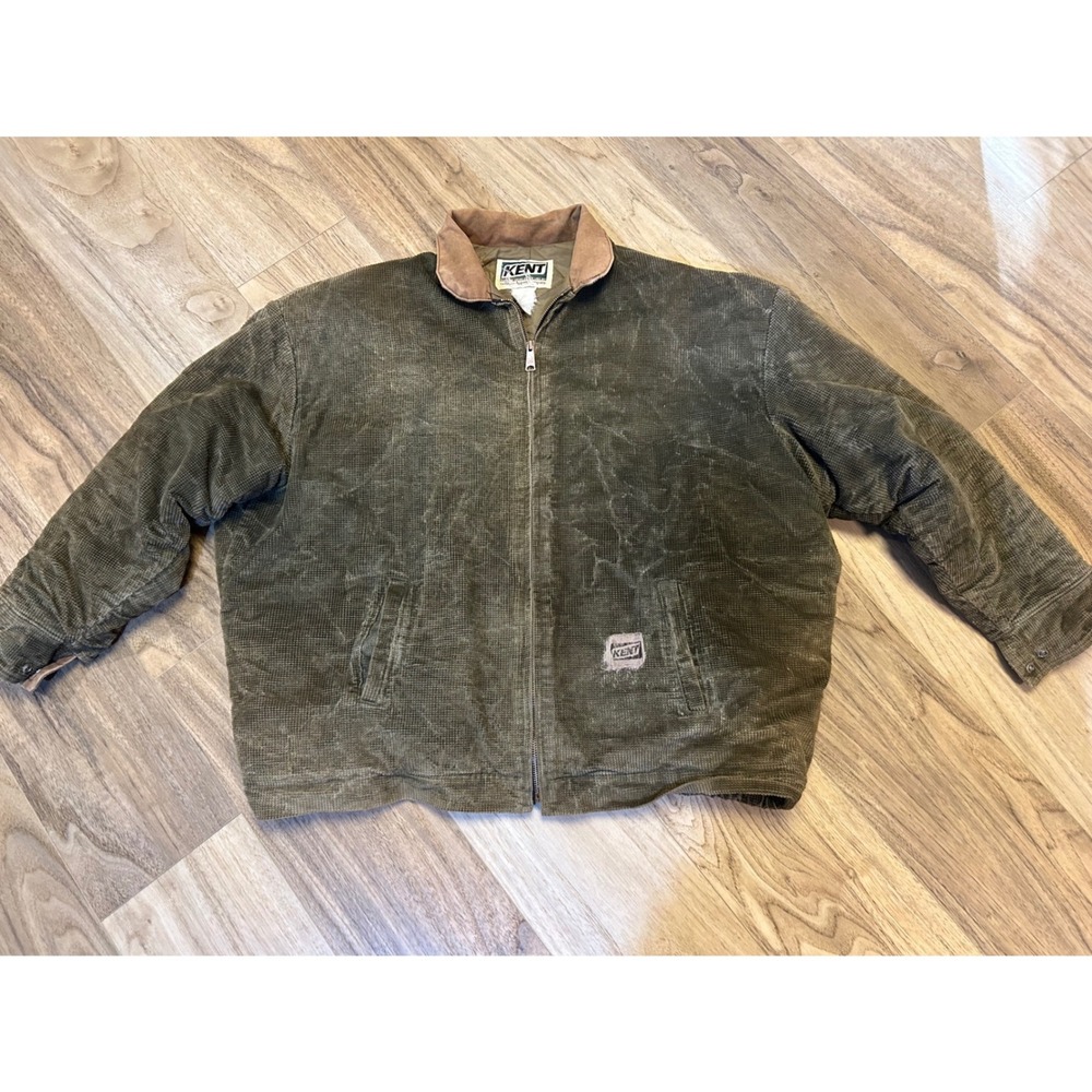 Vintage Kent Berne USA Corduroy Work Jacket Olive Green Quilted Lined XL XXL